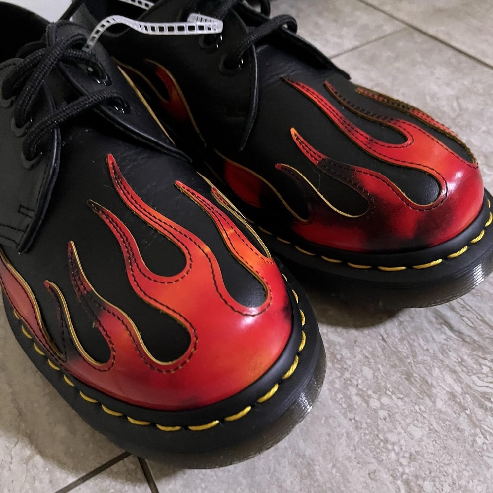 Dr. Martens 1461 Flame Shoes Mens 6 Black Red Leather Low Top Oxfords LA004 - Picture 3 of 9